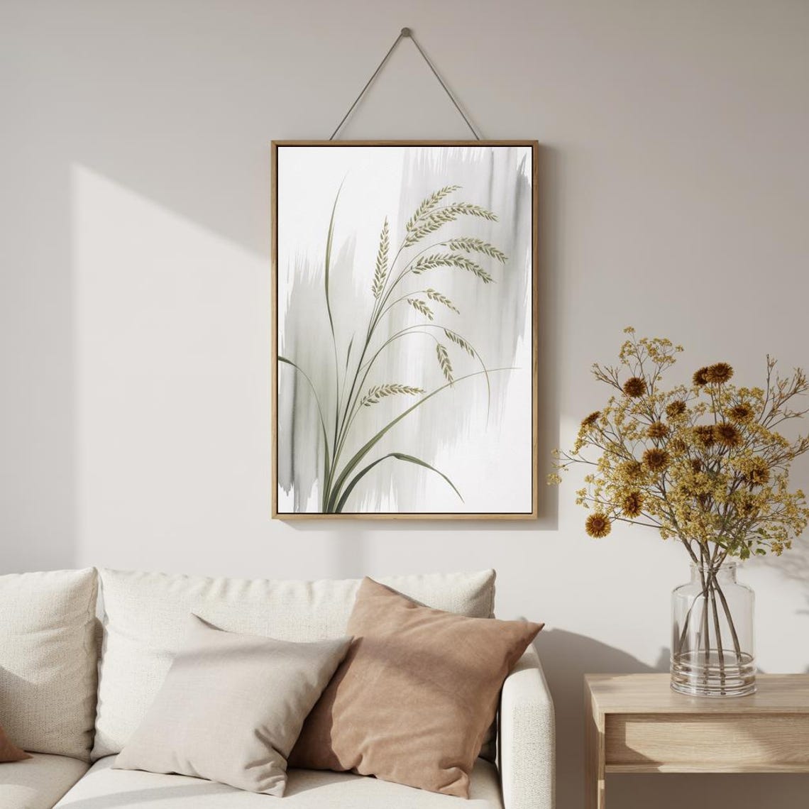 Graceful Wheat and Grass Stems Minimalist Botanical Watercolor Poster