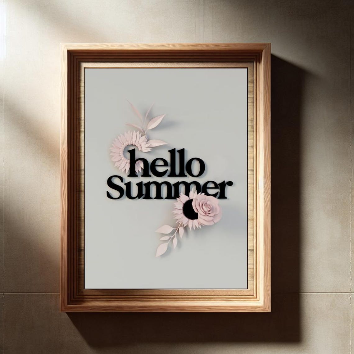 Hello Summer Bold Serif Pink Paper Cut Sunflower Minimal Modern Poster - Image 2