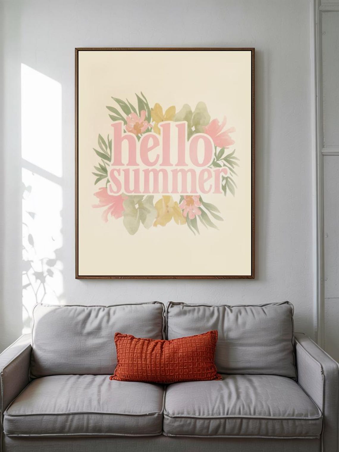 Hello Summer Pink Block Letters Floral Circle Watercolor Joy Print - Image 3