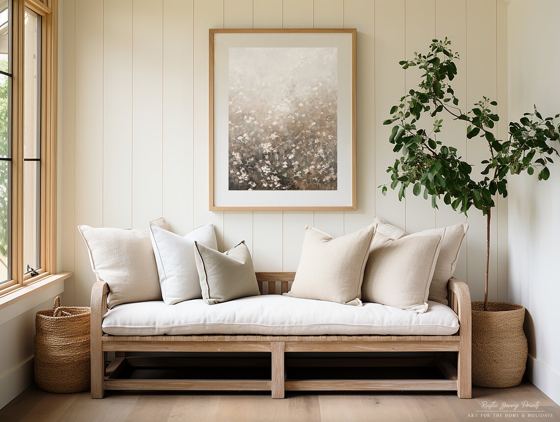 Neutral Beige Wildflower Mist Soft Floral Vintage Oil Painting Poster - Image 2