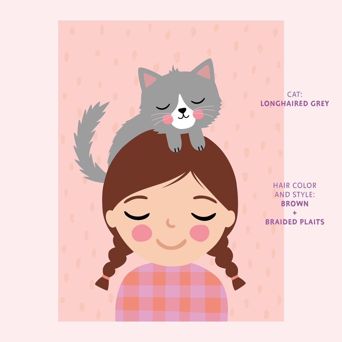 Personalized Girl With a Cat Peachy Art Print - Image 3