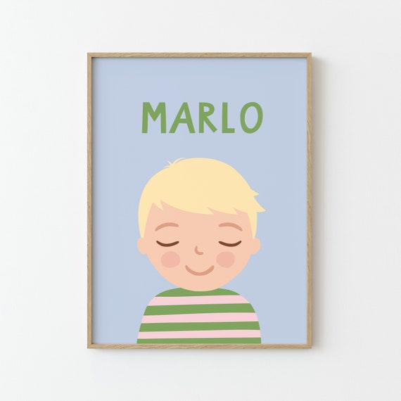 Personalized Portrait Boy Art Print for Kids Room