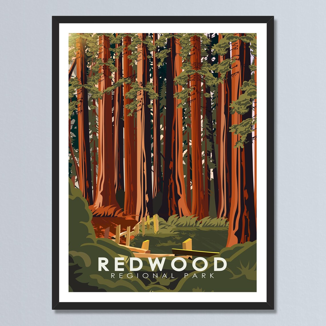 Redwood Forest Tall Coast Trees Regional Park Retro Nature Travel Poster