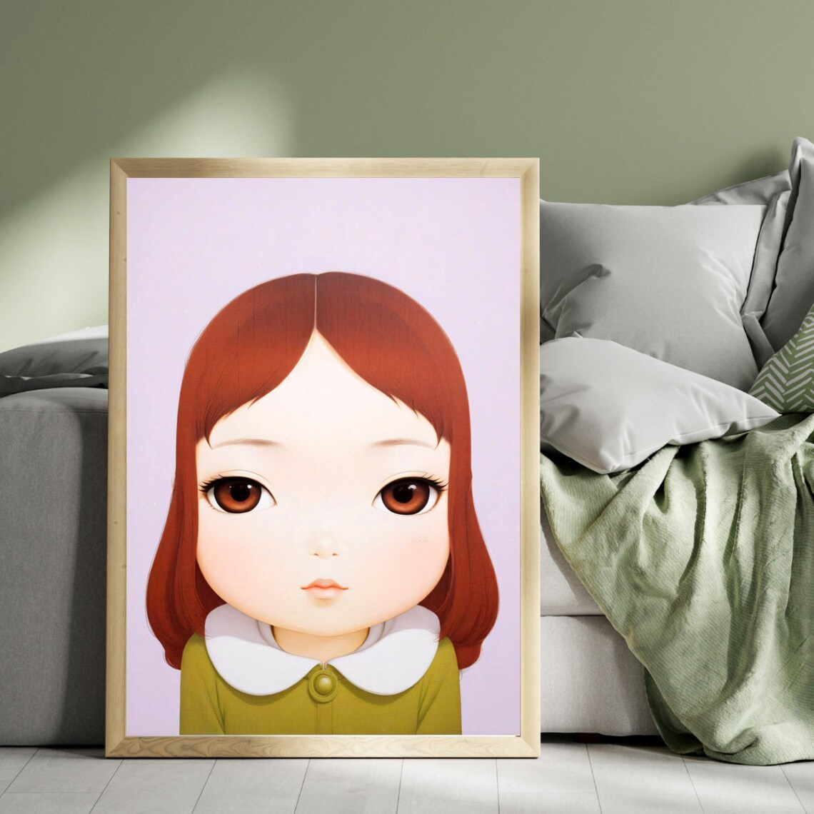 Melancholy Girl Copper Hair Portrait Yoshitomo Nara Style Poster - Image 5