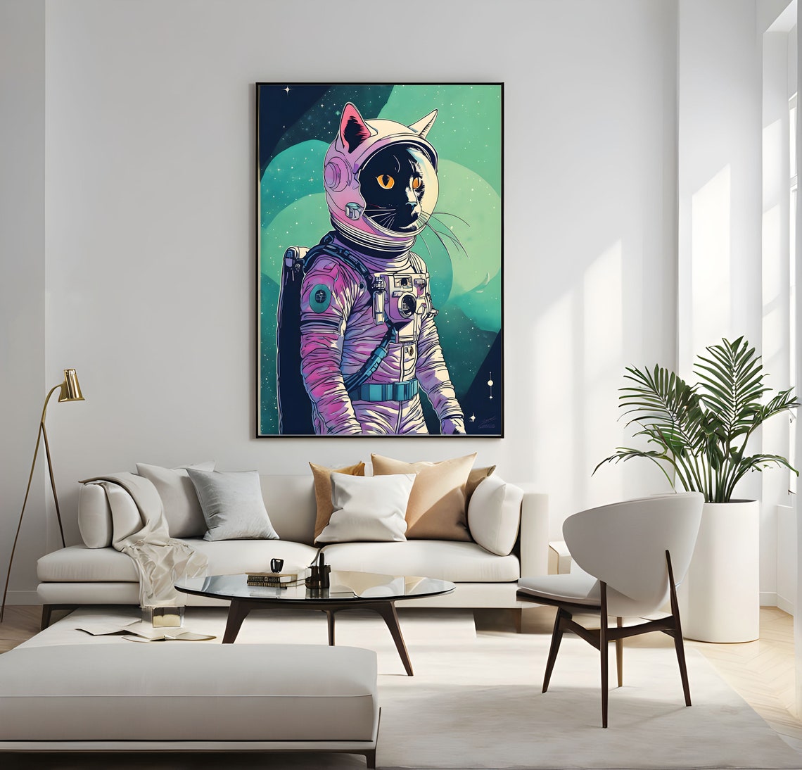 Space Cat Astronaut Retro Futuristic Style Galaxy Portrait Poster - Image 4