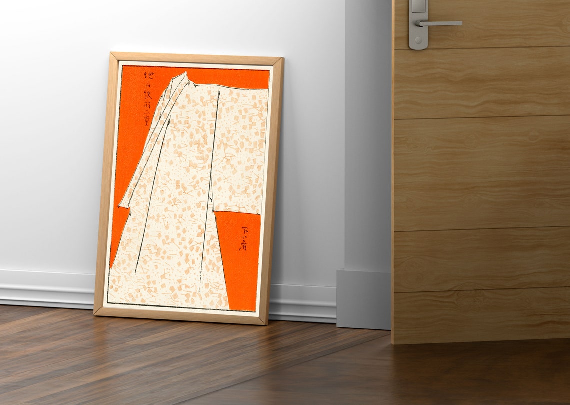Vintage Japanese Magazine Kimono Illustration Orange Art Poster