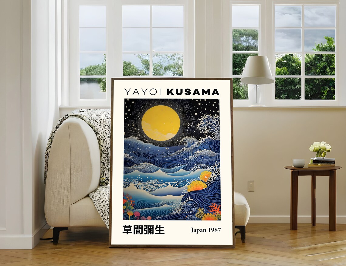Yayoi Kusama Yellow Moon Great Wave Night Ocean Japan 1987 Poster - Image 5