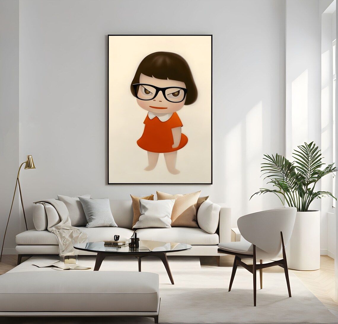 Yoshitomo Nara Sassy Girl With Glasses Orange Dress Portrait Poster - Image 5
