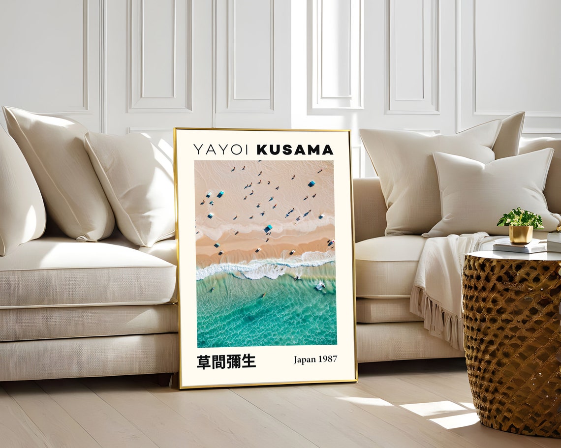 Yayoi Kusama Aerial Beach View Turquoise Waves Japan 1987 Poster - Image 2