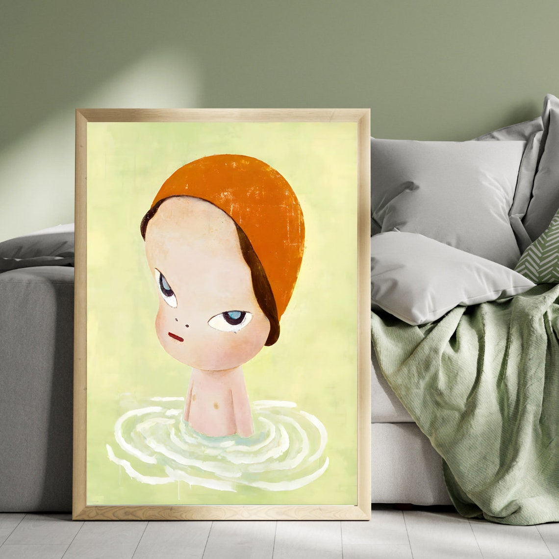 Yoshitomo Nara Brooding Child in Water With Orange Swim Cap Poster - Image 4