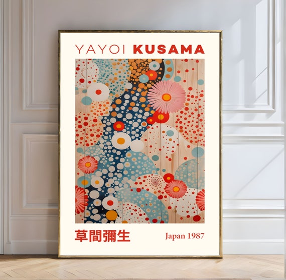 Yayoi Kusama Print Blooming Dots And Vibrant Waves Art Kusama Dots Flowers Vibrant Abstract Waves Bold Modern Colorful Joyful