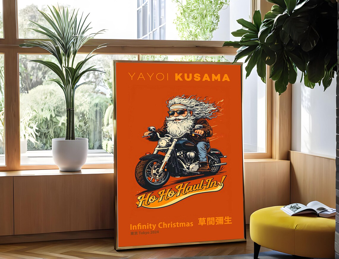 Yayoi Kusama Santa Motorcycle Ho Ho Haul In Tokyo 2024 Art Poster - Image 4