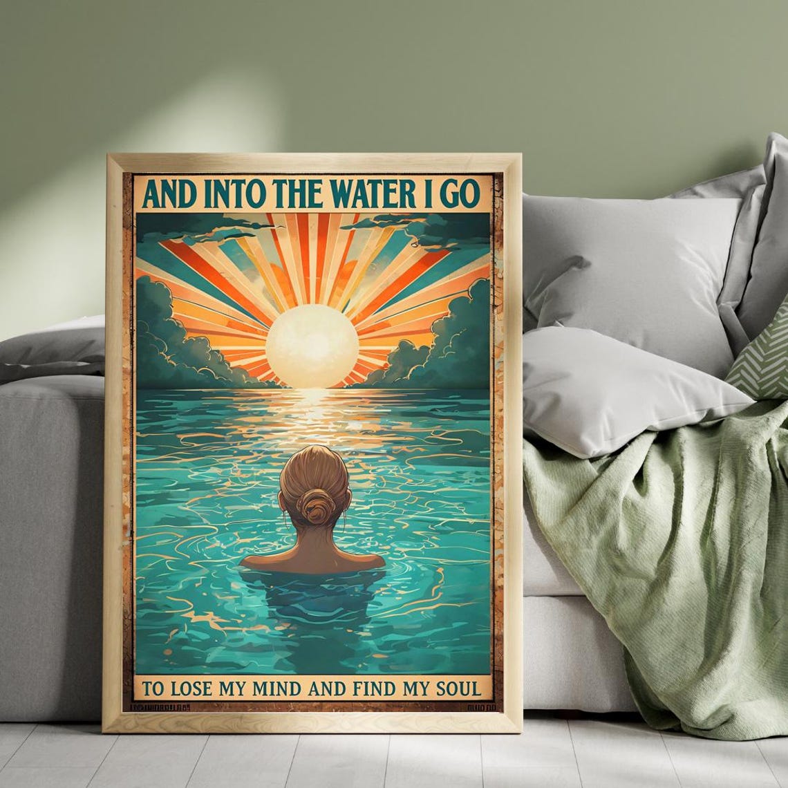And Into the Water I Go Retro Sunburst Swimmer Vintage Soul Poster - Image 5