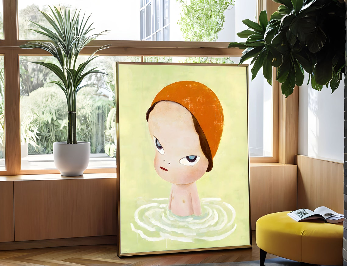 Yoshitomo Nara Brooding Child in Water With Orange Swim Cap Poster - Image 2
