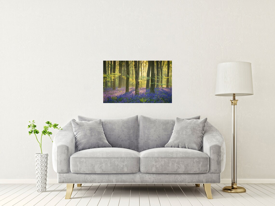 Bluebell Flower Forest Wiltshire Landscape Art Print - Image 2