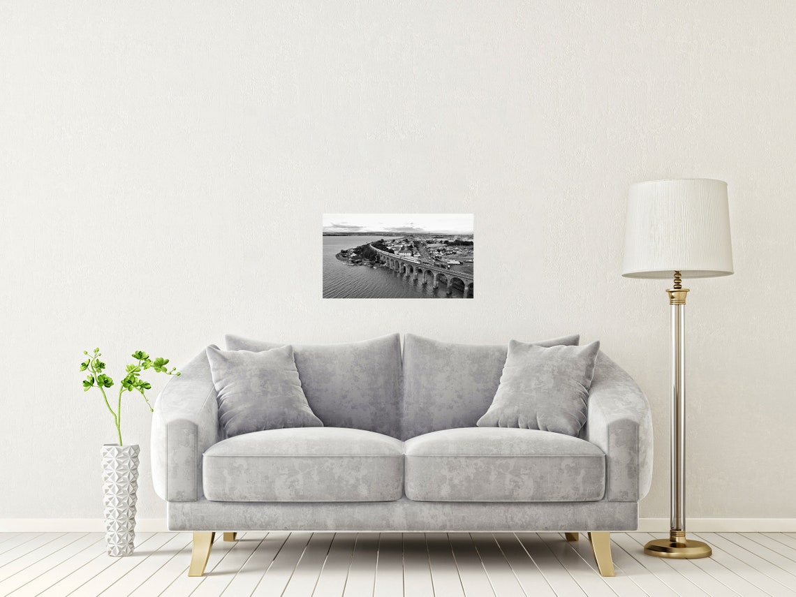 Montrose Angus Scotland Train Viaduct Black and White Aerial Poster - Image 2