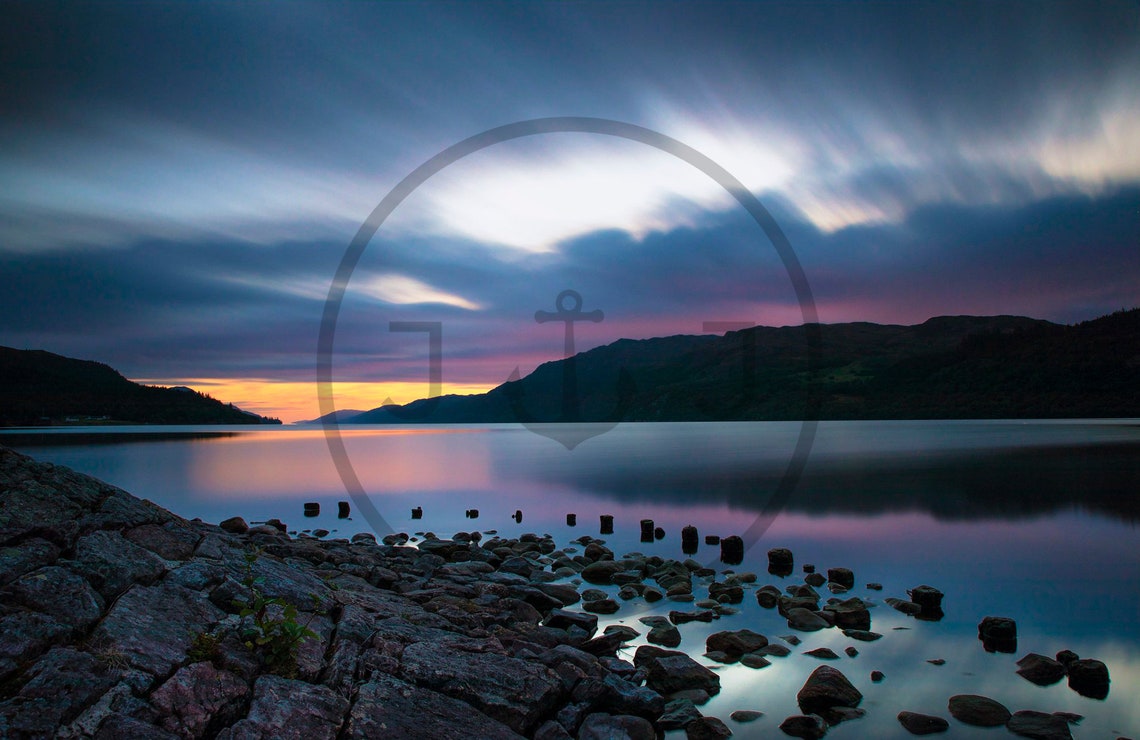 Loch Ness Scottish Highlands Lake Sunset Long Exposure Poster - Image 3