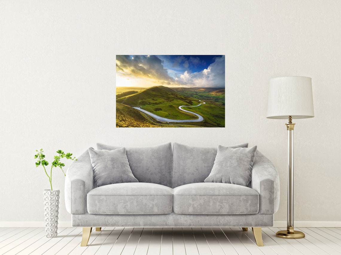 Mam Tor Peak District Winding Road Over Green Hills Sunrise Poster - Image 2