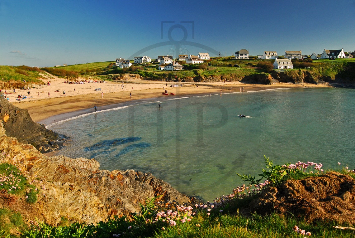 Treyarnon Bay Cornwall Sandy Cove White Cottages View Poster - Image 3
