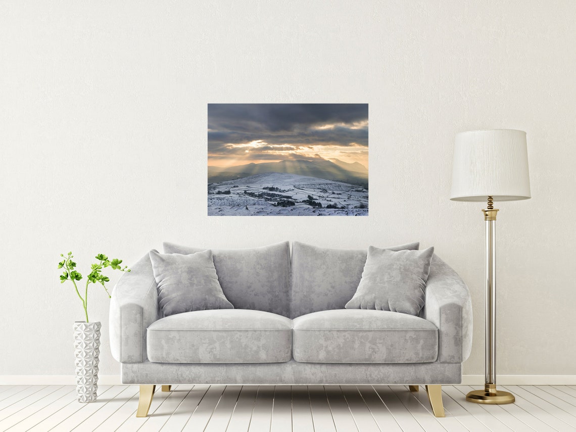 Moel Tryfan Northern Wales Winter Light Rays Mountain Snow Poster - Image 2