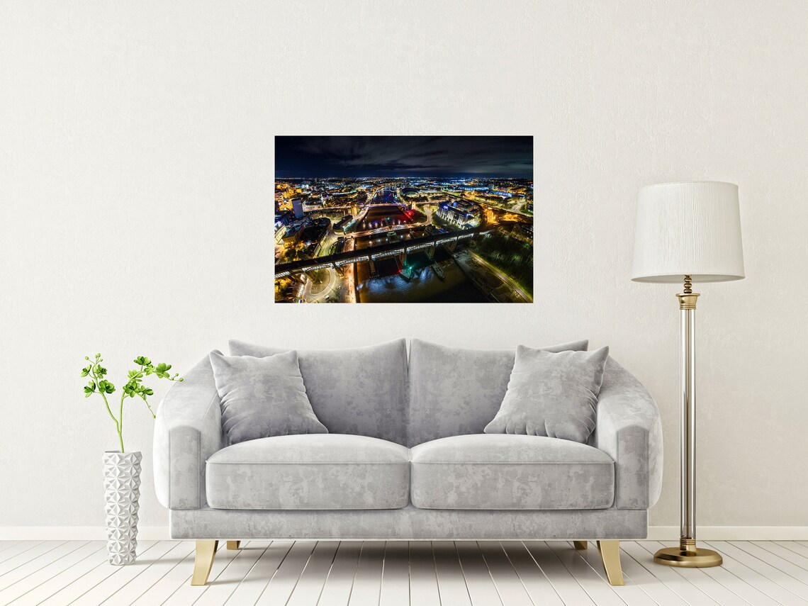 Tyne Bridge Newcastle Upon Tyne Night Aerial Of City Lights Poster - Image 2
