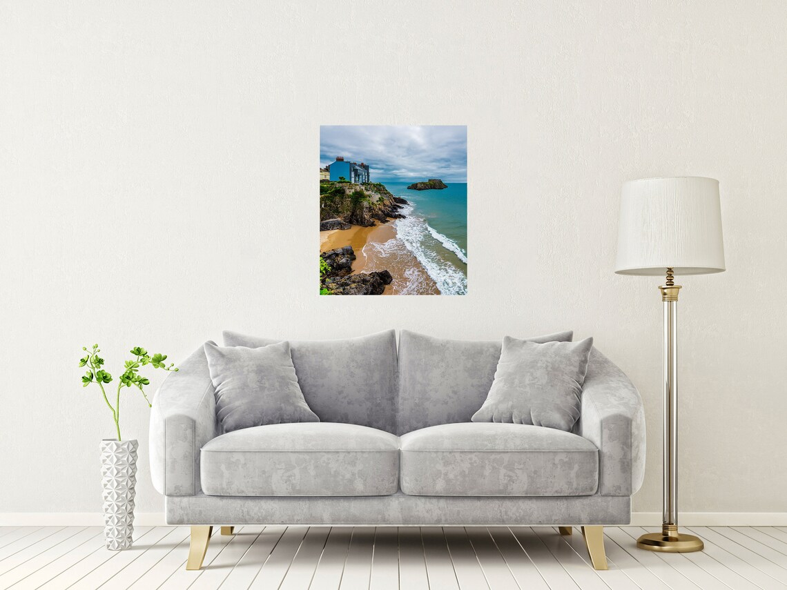 Tenby Pembrokeshire Wales Colourful Cliff Houses Beach Poster - Image 2
