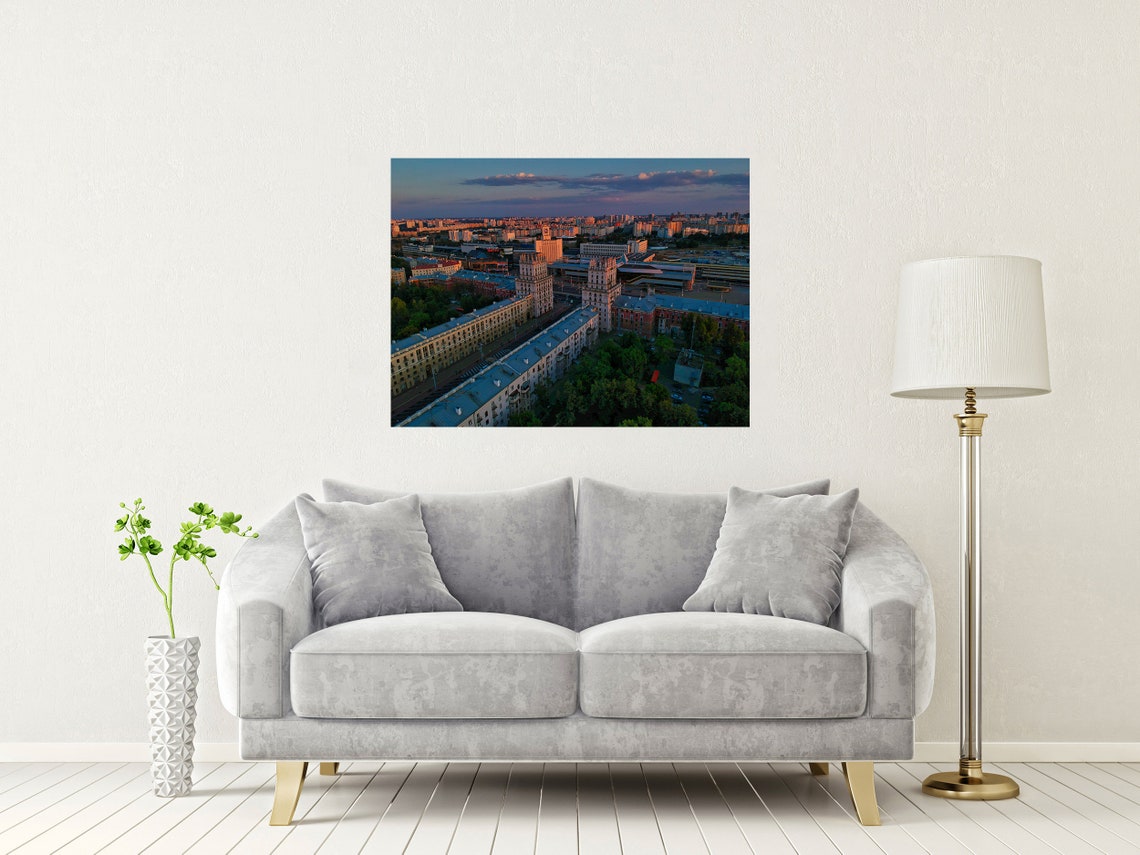 Minsk Belarus Station Square Twin Towers At Golden Sunset Poster - Image 2