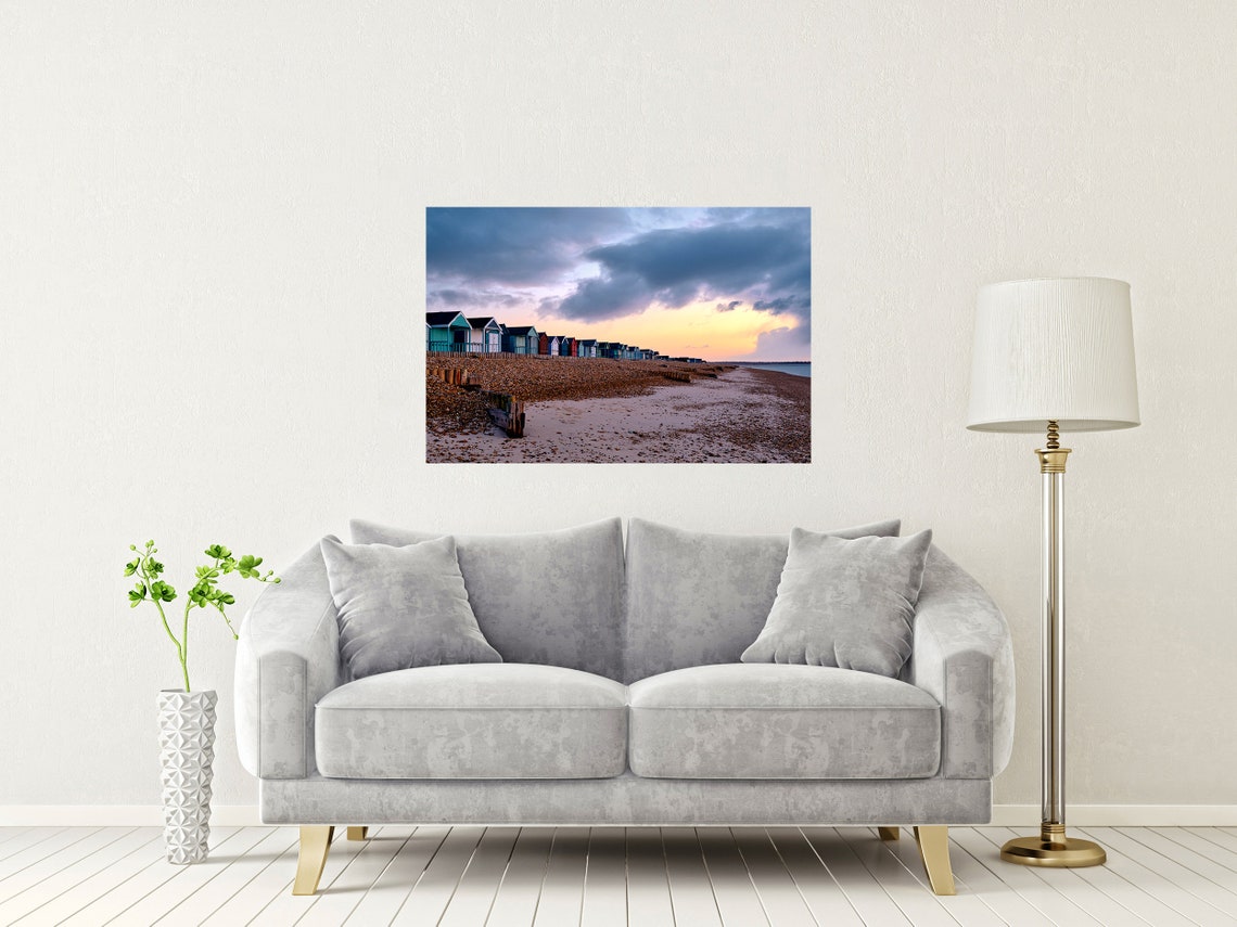 Calshot Beach Colourful Beach Huts At Sunset Hampshire Poster - Image 2