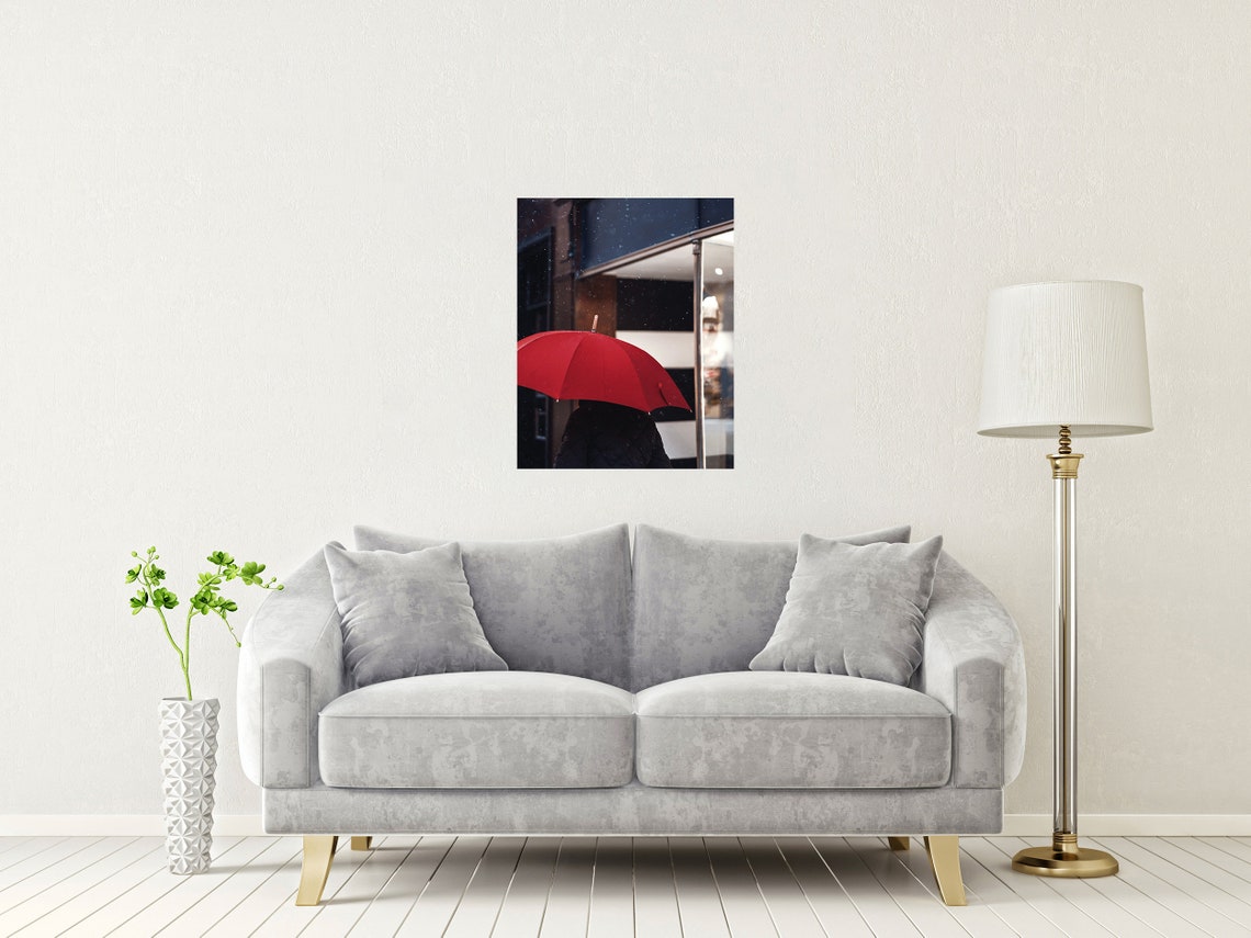 Red Umbrella In The Rain Street Photography Print Photography Fine Art Wall Art Exclusive Print Poster Photos Home Dcor Art - Image 2