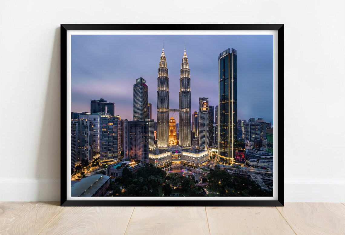 Kuala Lumpur Malaysia Petronas Twin Towers Lit At Dusk Night Poster