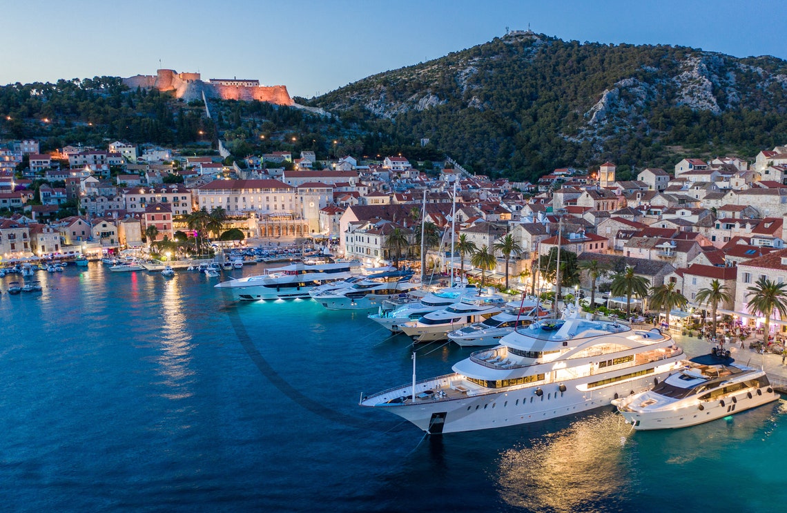 Hvar Harbour Croatia at Night with Yachts and Lit Fortress Poster - Image 3