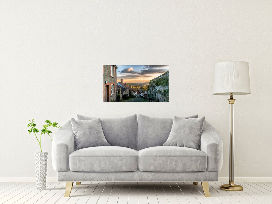 Gold Hill Shaftesbury Dorset Cobbled Street Sunset View Poster - Image 2