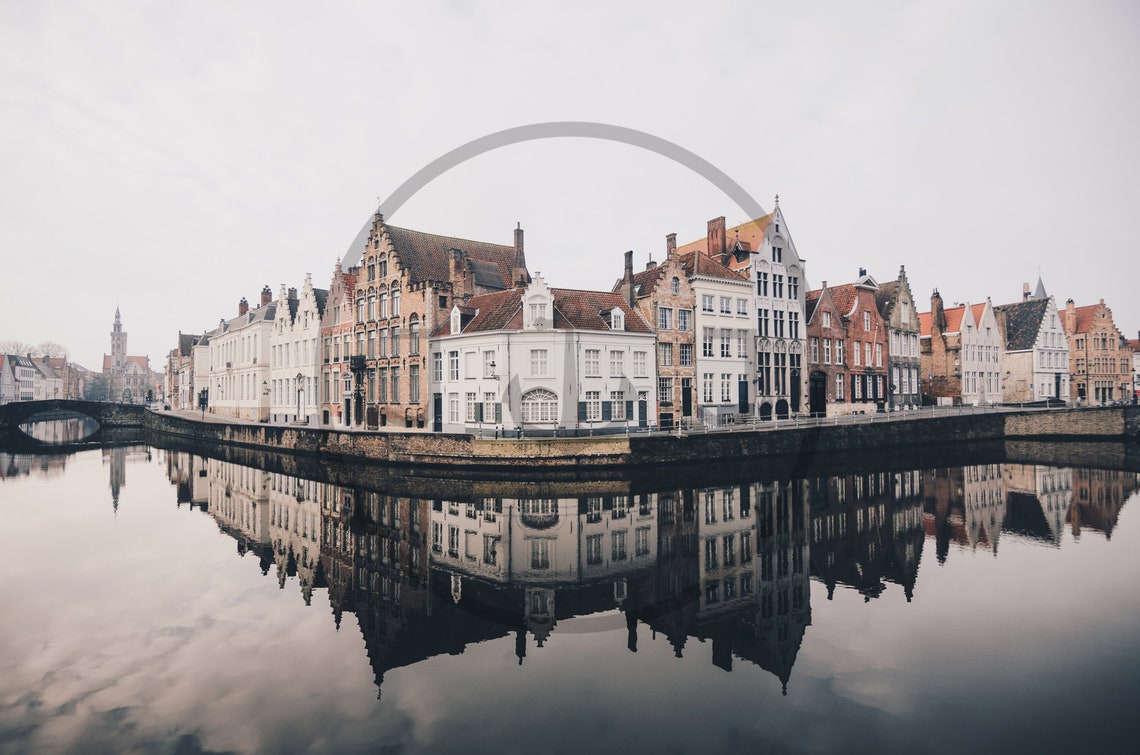 Brugge Belgium Medieval Canal Houses Mirror Reflection Poster - Image 3
