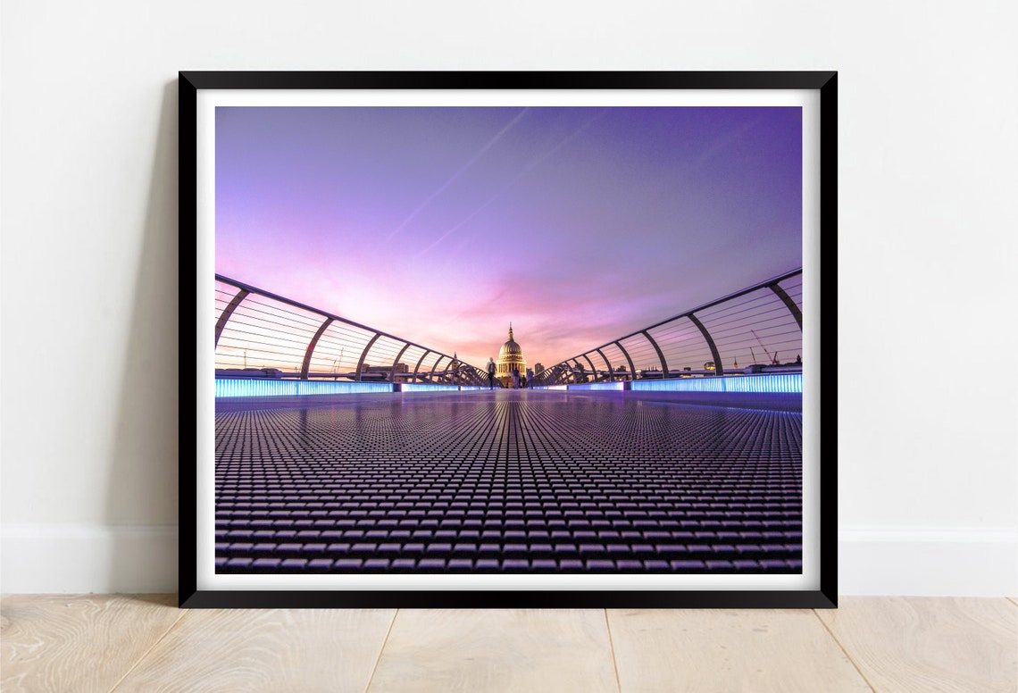 Millennium Bridge London with St Pauls Cathedral at Dusk Poster