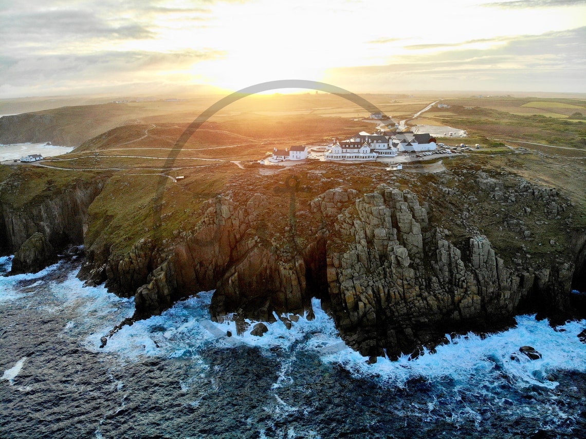 Lands End Cornwall Cliffs Aerial Sunset Over West Coast Poster - Image 3