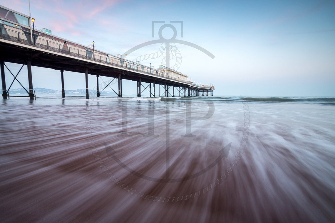 Paignton Pier Devon Long Exposure Silky Sea Dusk Scene Poster - Image 3