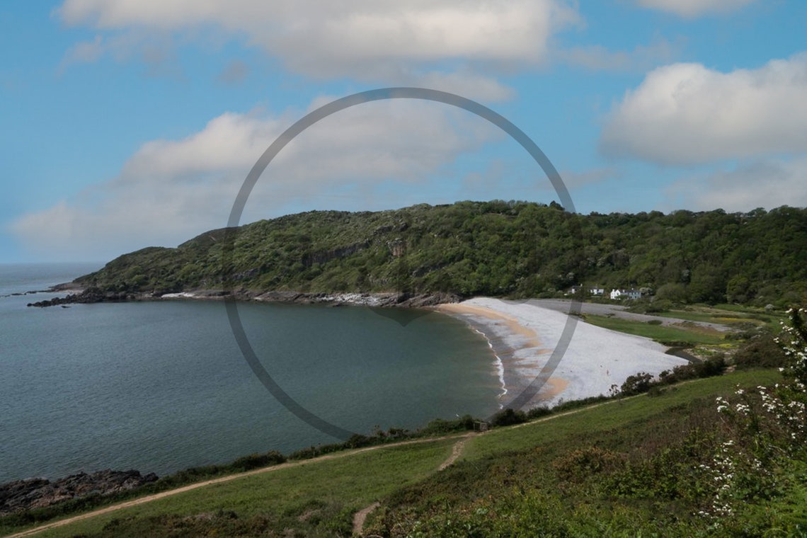 Pwll Du Bay Curved Shingle Beach Beneath Green Hills Gower Poster - Image 3