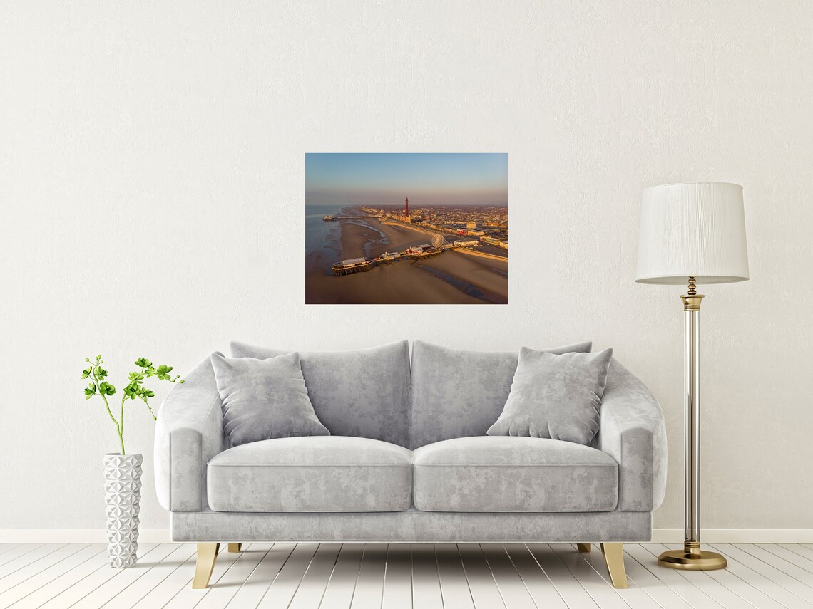Blackpool Tower Beach Piers Sunset Aerial Lancashire Glow Poster - Image 2
