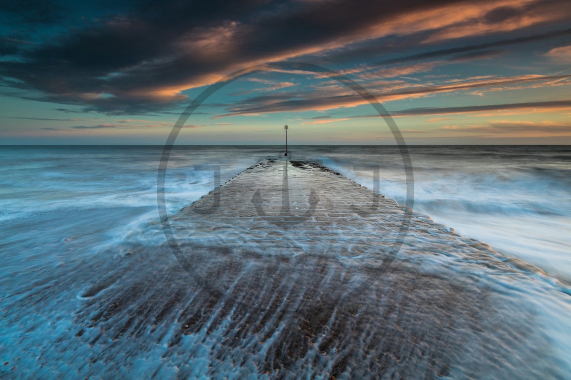 Ferring Beach Sunset with Stone Breakwater and Ocean Waves Poster - Image 3