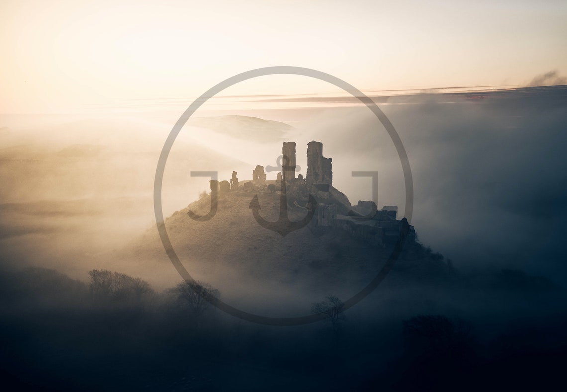 Medieval Castle Ruins on a Hilltop Above Thick Sea Fog Poster - Image 3