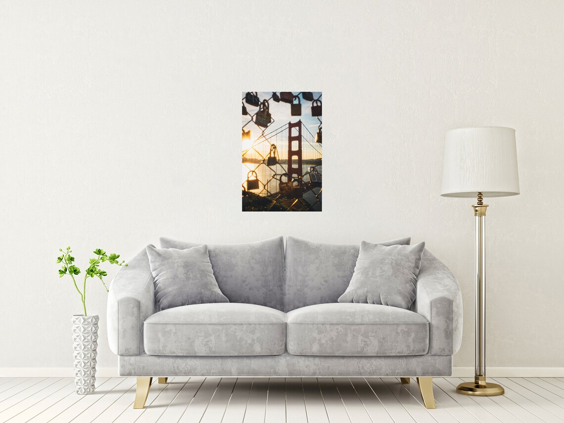 Golden Gate Bridge At Sunset Framed By Love Lock Padlocks Poster - Image 2