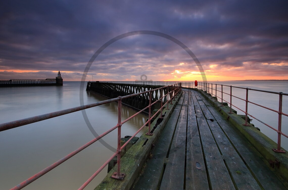 Blyth East Pier Northumberland Sunset Wooden Walkway Dusk Poster - Image 3