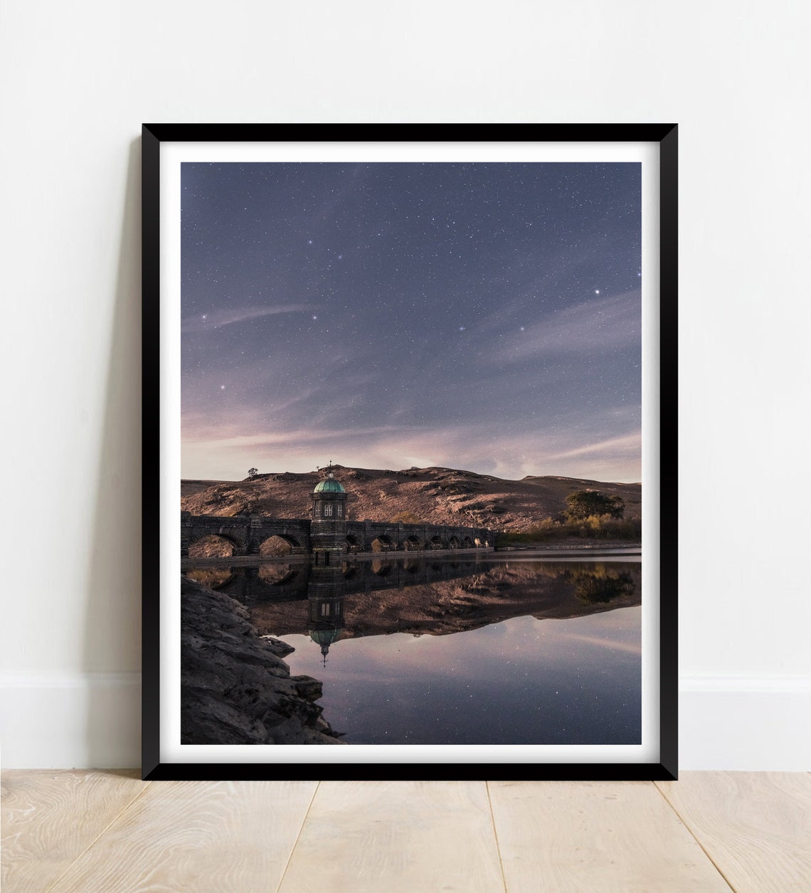 Elan Valley Wales Stars Night Sky Reservoir Dam Reflection Poster