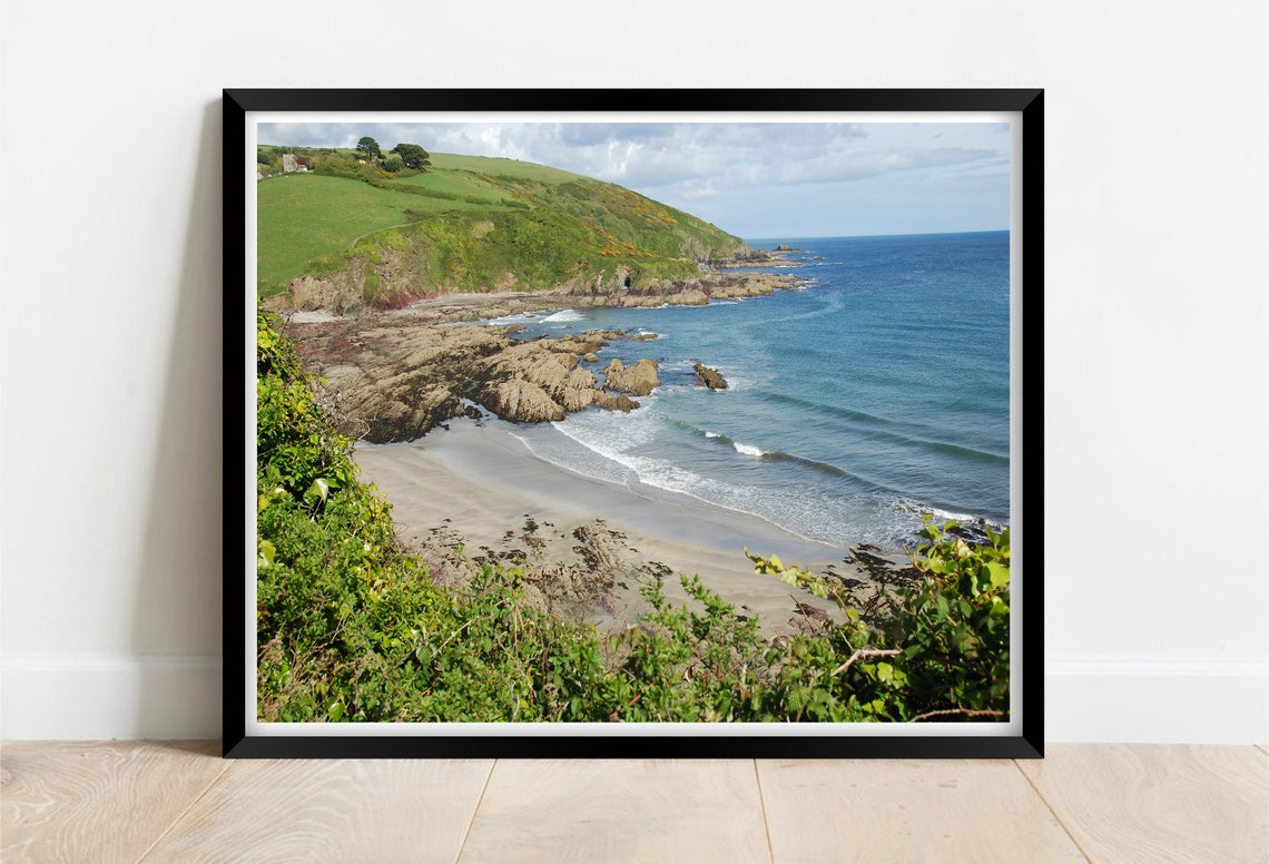 Talland Bay Cornwall Rocky Cove Sandy Shore Green Cliffs Poster