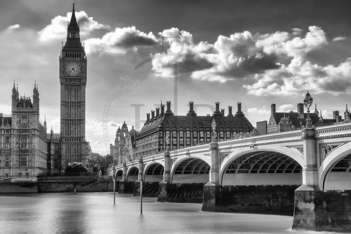 Westminster Bridge Big Ben And Parliament Black And White Poster - Image 3