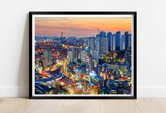 Seoul South Korea Dusk Skyline Night Tower City Lights Poster