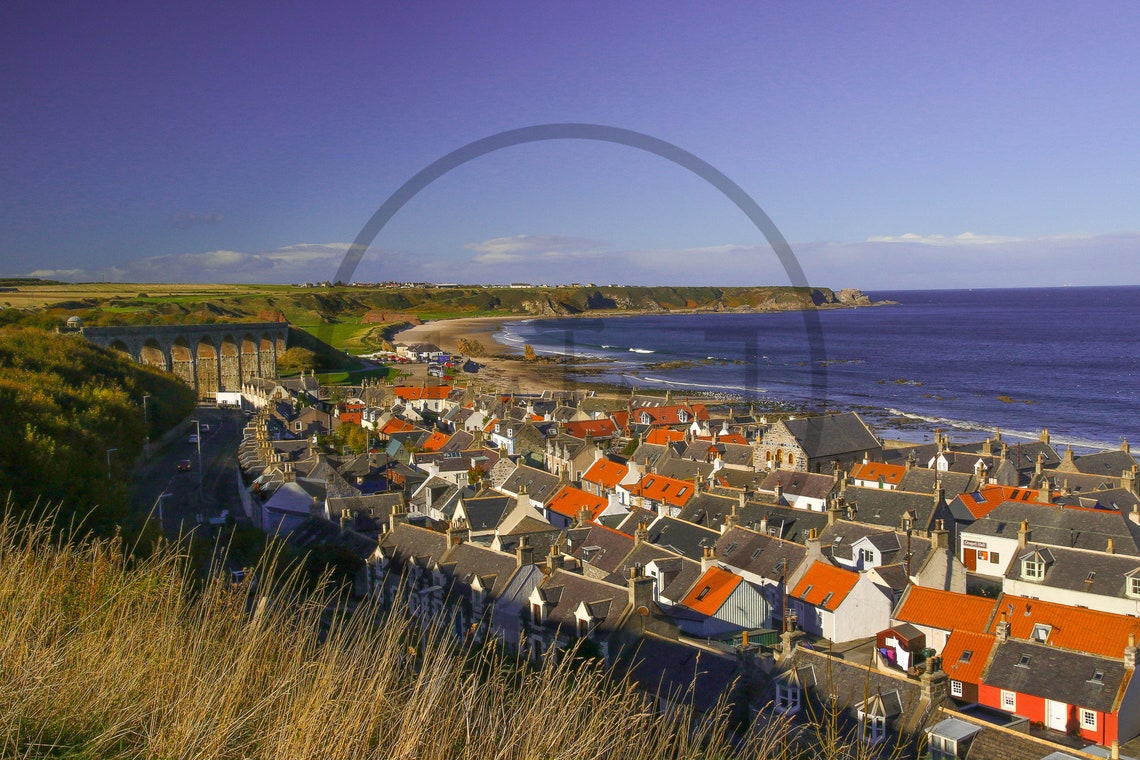 Cullen Beach Scotland Coastal Town Red Roofs Viaduct Bay View Poster - Image 3