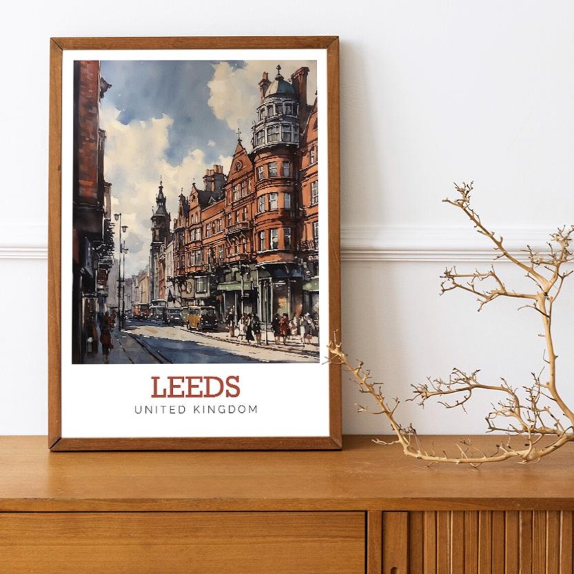 Leeds England Historic Brick Street Watercolor United Kingdom Poster - Image 3