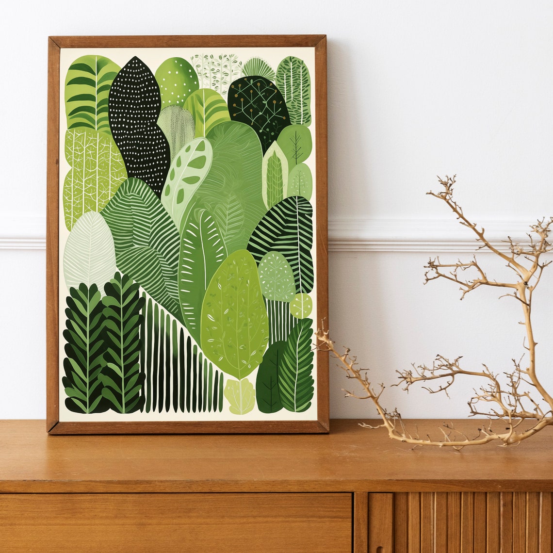 Lush Green Botanical Leaf Pattern Abstract Nature Boho Art Print - Image 3