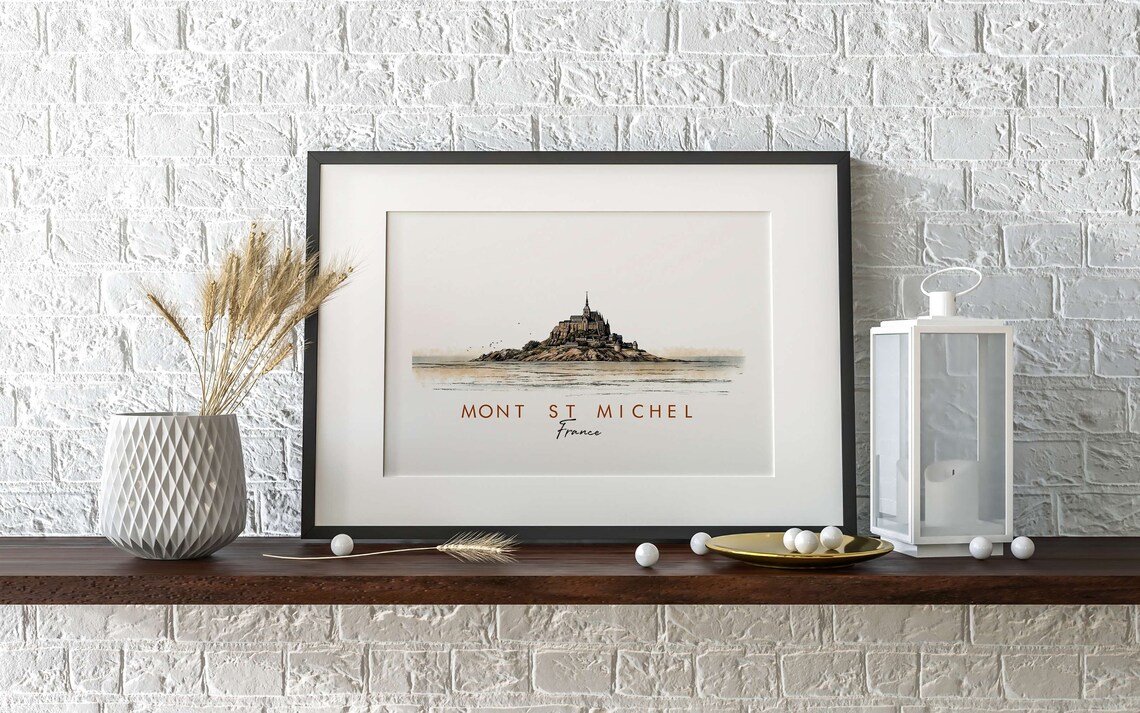 Mont St Michel France Abbey Island Tidal Watercolor Art Poster - Image 2